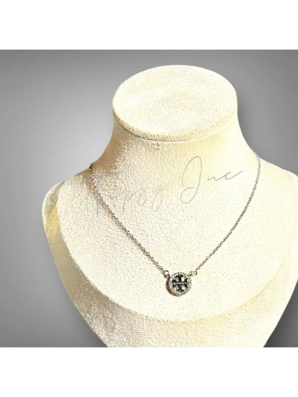 Tory Burch Silver Miller Logo Pave Chainlink Necklace & Dangle Earring S